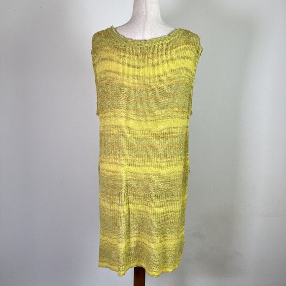 Free People Always Sunny Days Sweater Size Medium Yellow Striped Tank Long Tunic - Picture 7 of 13